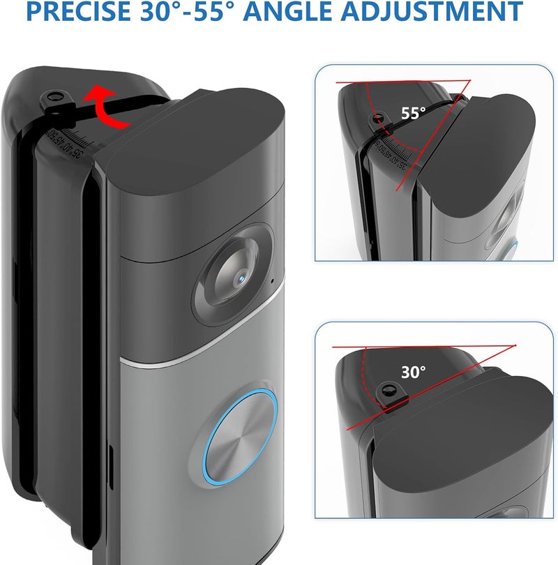 Pefecon R-ing Doorbell Angle Mount, 30-55 Degrees Adjustable Door Mount for Wired Doorbell Pro/Plus(newest model), Widen Corner View Kit, Left/Right Universal Installation for House(Black) - Image 3